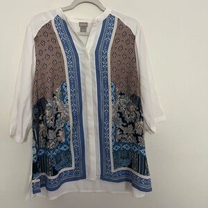 Chico's Elegant Blue and Brown Tunic